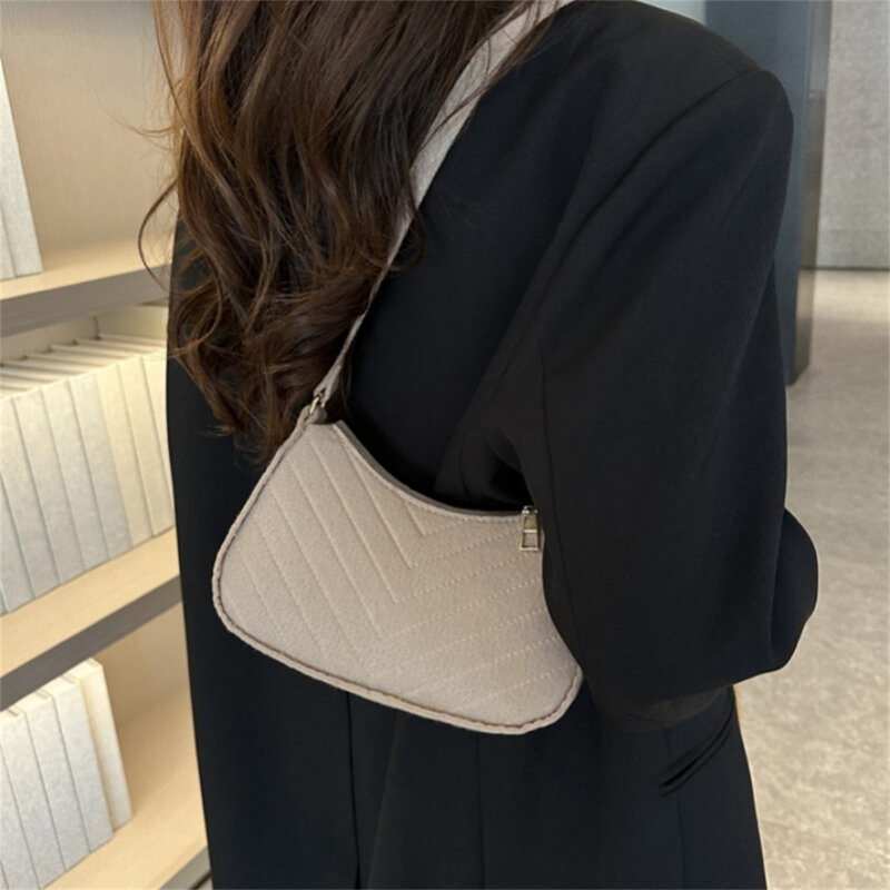 Felt Mini Shoulder Bags for Women 2024 Women's Underarm Bags Texture Solid Color Casual Handbags Female Light Weigh Bag Pouch