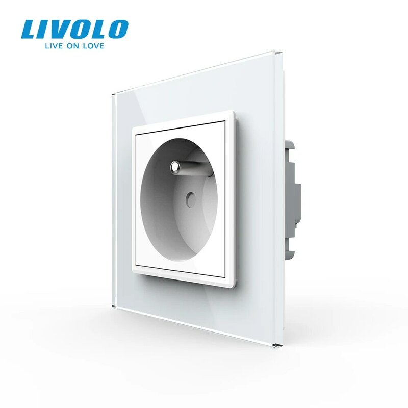 Livolo New Outlet, francuski Standard ścienne gniazdo zasilające, VL-C7C1FR-11, szklany Panel z białego kryształu, AC 100 ~ 250V 16A, brak logo