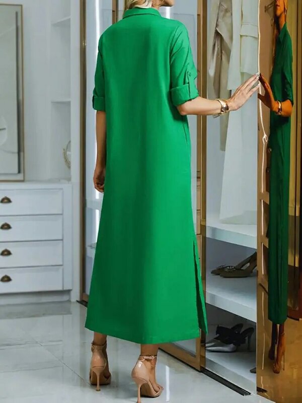 Yeezzi urban weiblich elegant einfarbig geteilte Revers hemden Kleid 2024 neue Frühling lange Ärmel lose lässige Büro kleider