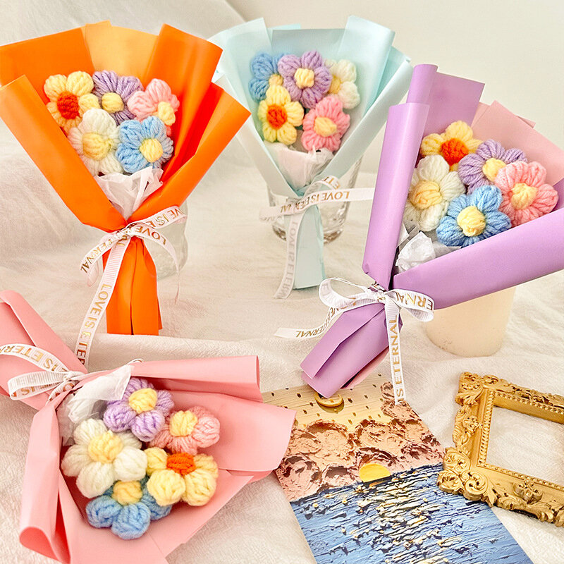 手編みの造花のブーケ,かぎ針編みの花の弓,結婚式のパーティーの装飾