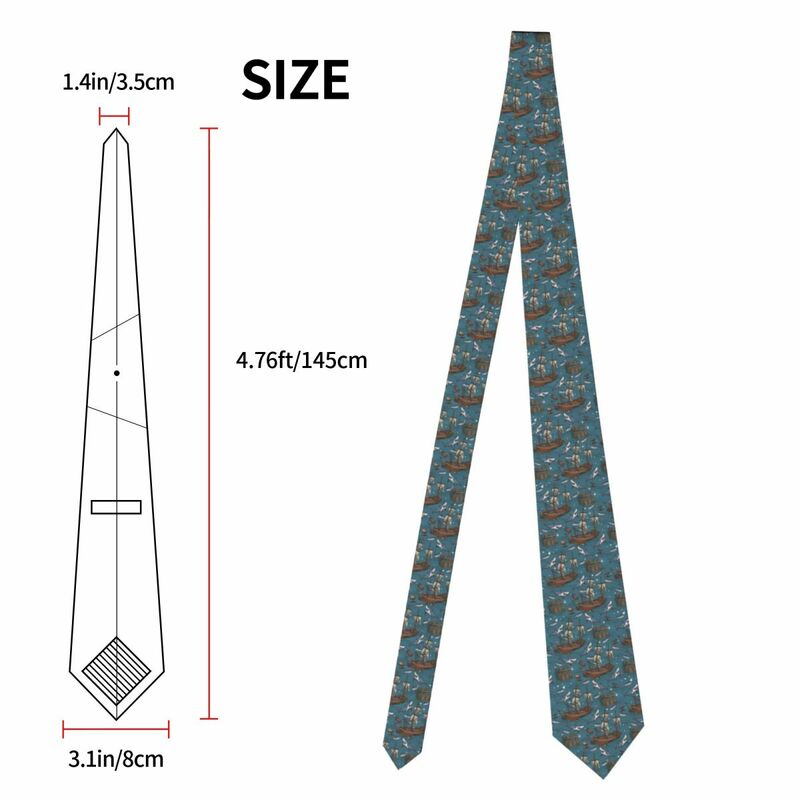 Gravata fina de gola estreita masculina, gravata tubarão e navio, acessórios casuais, presente clássico