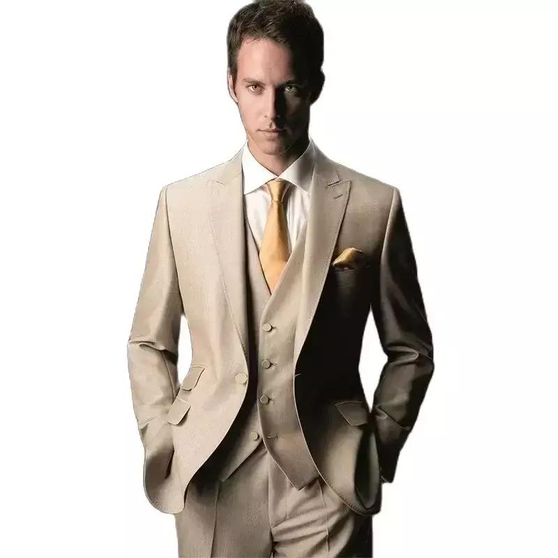 Traje de boda de lujo para hombre, chaqueta y pantalones de 3 piezas, chaleco con solapa de pico, Blazer de novio de alta calidad, conjunto completo para ocasión Formal