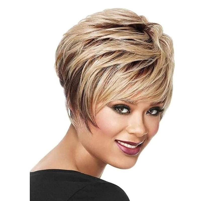Fashion Mixed Colours Short Wig Gradient Color Heat Resistant Synthetic Hair for Woman Daily Use Wear and Go Glueless Wigs