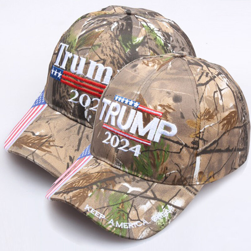Topi Bordir Kamuflase Donald Trump 2024 Topi Bisbol Bendera AS Topi Presiden Snapback Besar Amerika Topi Memuncak
