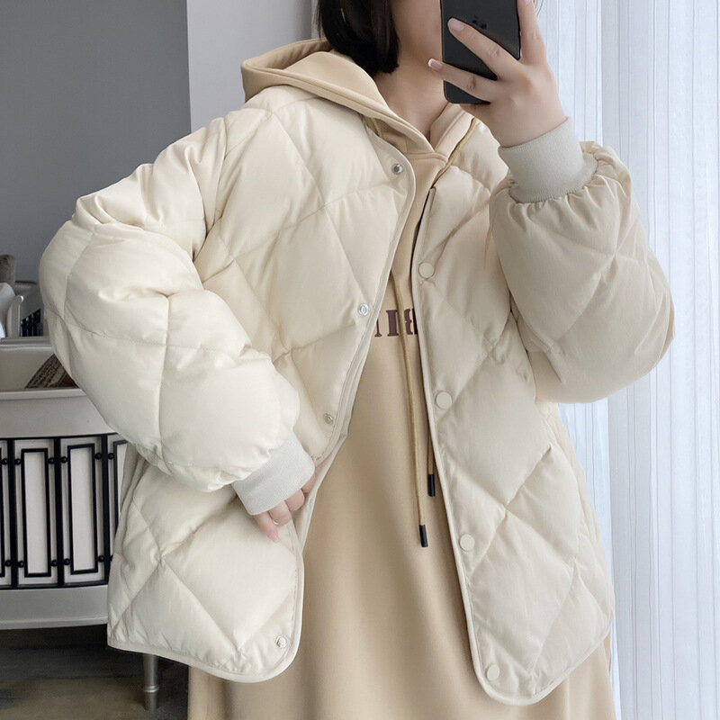 Jaqueta de algodão de peito único de manga comprida feminina, parca grossa, jaqueta puffer quente, casaco de inverno, roupa de neve, 2023