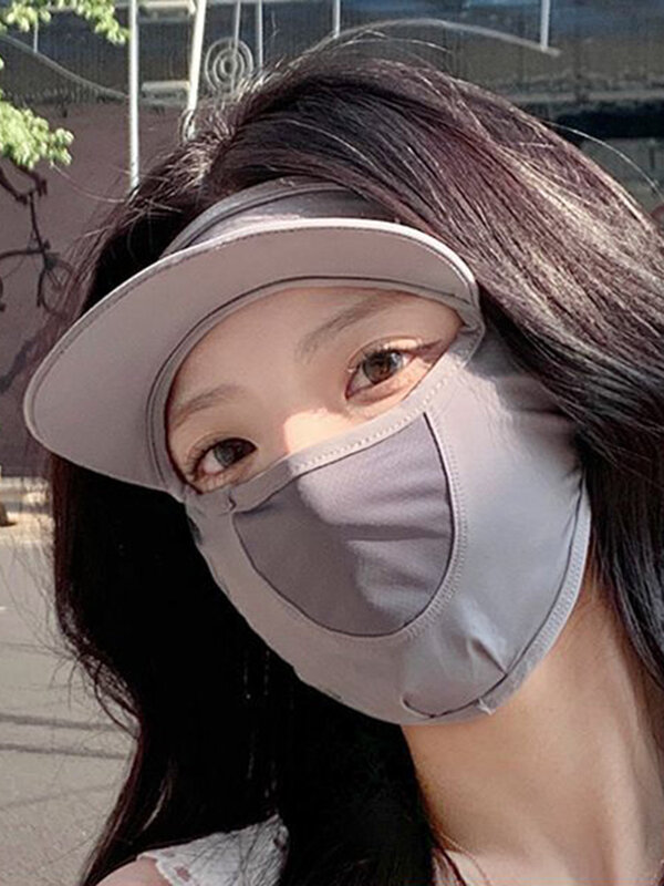 Facekini-Chapéu Máscara Protetor Solar Feminino, Nylon Anti-Ultravioleta, Sombra de Poeira, Cor Sólida, Verão, 1 Pc, UPF50, Exterior