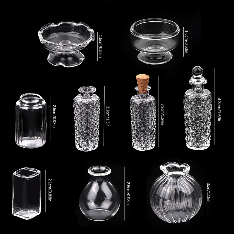 1:12 Dollhouse Miniature Glass Vase Dessert Cup Wine Bottle Wishing Bottle W/Corked Home Decor Toy Doll House Accessories