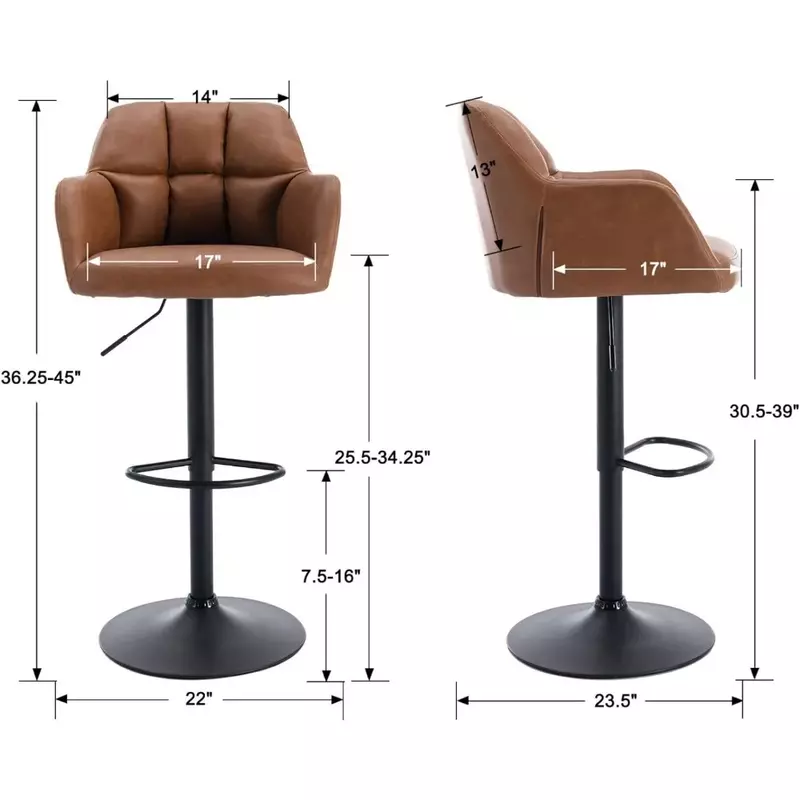 Bangku Bar putar Modern Set 2 bangku tinggi konter kulit dengan punggung dan lengan kursi bangku Bar dapat disesuaikan dengan dasar logam