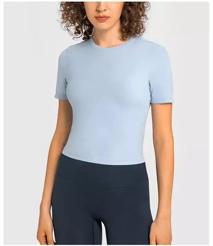 Lemon-Camiseta de manga corta con cuello redondo para mujer, Top corto de secado rápido, camisa corta para Yoga, deporte, entrenamiento integral, trotar