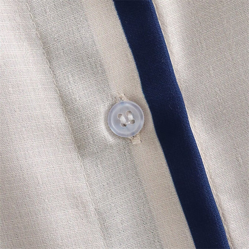 Keyanketian Neu einführung Frauen blau und weiß geometrisch bedrucktes Hemd Frühling einreihig übergroße lose Blusen Top