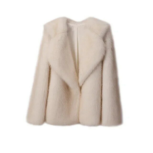 Cappotto allentato in pelliccia sintetica donna cappotti lunghi bianchi colletto rovesciato manica lunga autunno inverno vita alta Maxi elegante giacca 2024