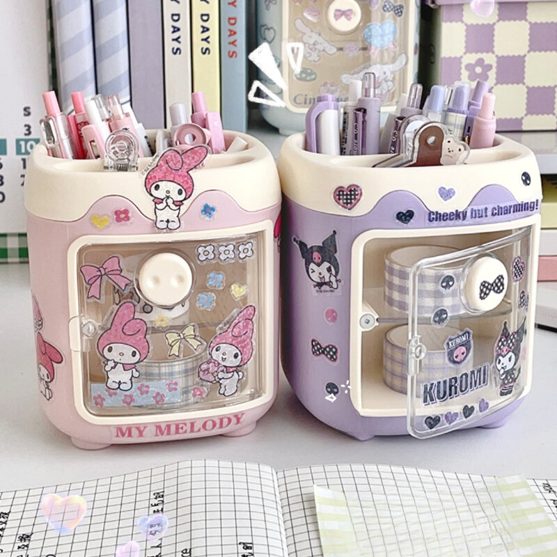 Kawaii Sanrio Kuromi Diy tempat pena penyusun meja kartun Desktop My Melody Cinnamoroll kotak penyimpanan stiker pemegang kuas rias