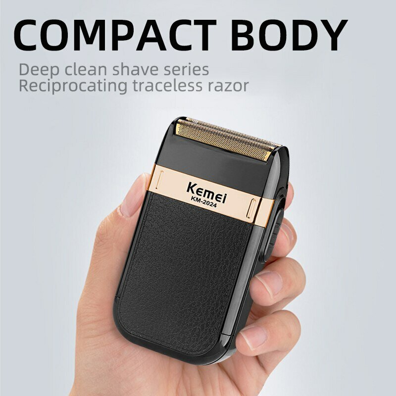 Afeitadora eléctrica Kemei-2024 para hombre, maquinilla de afeitar inalámbrica de doble hoja, resistente al agua