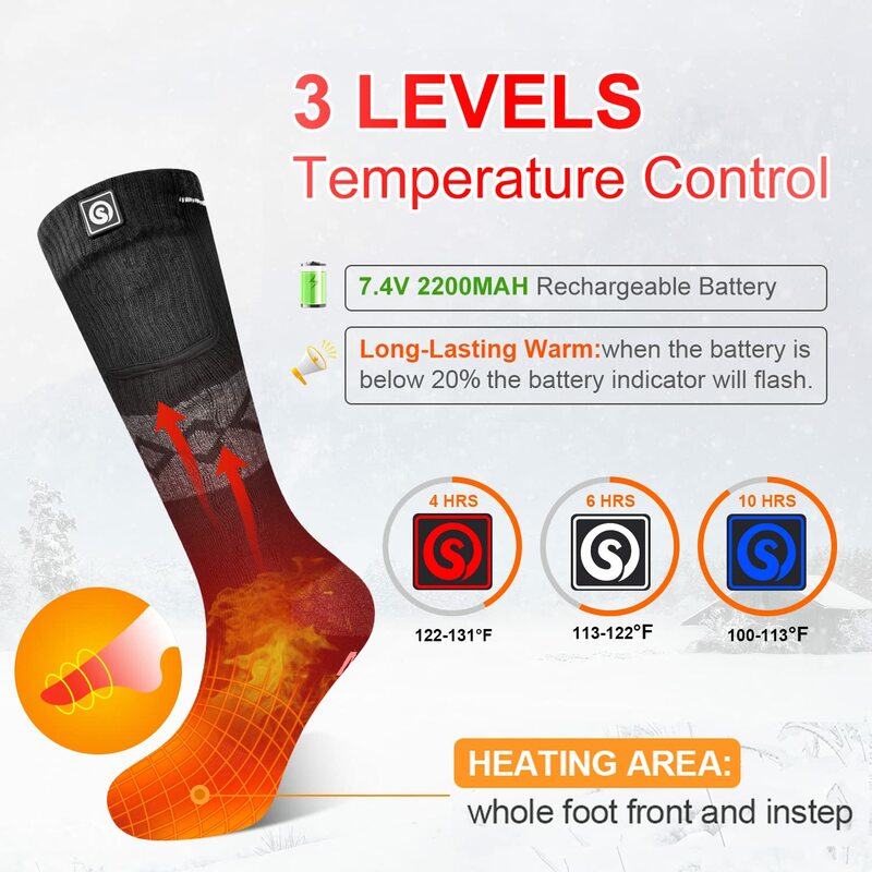 Battery Powered Cold Weather Heat Socks for Men Women,Outdoor Riding Camping Hiking Motorcycle Skiing Warm Winter Socks
