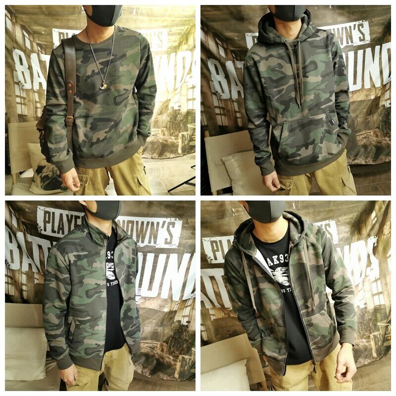 Spring New Men's Casual Outerwear Camouflage Hooded Body-Fitting Sweater Vintage Style Cardigan Fashion Knitted Jacket