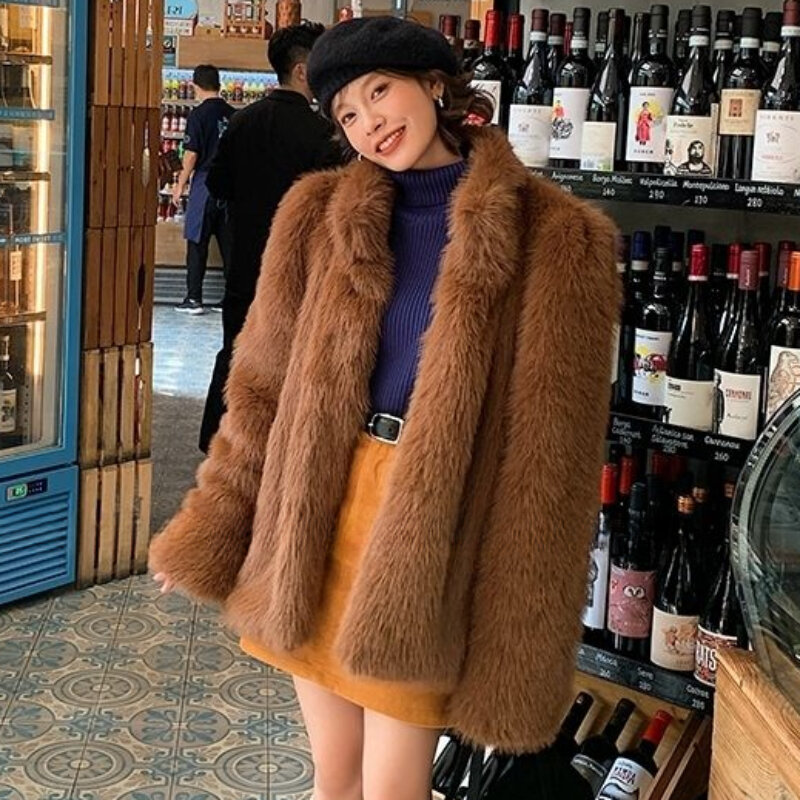 Faux Fox Fur Coat for Women, Mid Length Version, Thicken Warm Outwear,  Jacket, Loose Casual Top, Winter Fashion, New, 2024