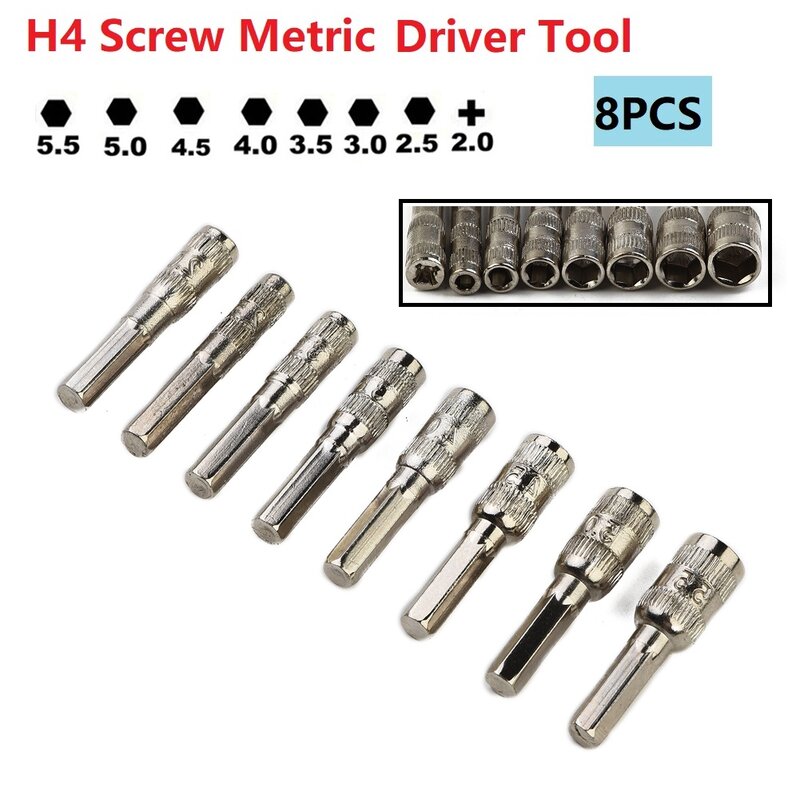8pcs Multifunctional Hexagon Nut Socket PH2.0/M2.5/3.0/3.5/4.0/4.5/5.0/5.5mm H4 Screw Metric Driver Tool Drill Bit