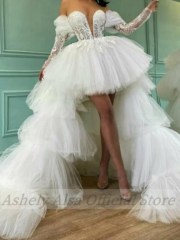 Saudi-Arabisch Luxus Abschluss ball besondere Anlässe Kleider mit abnehmbaren Zug 2024 Spitze Tüll Langarm Abend Hochzeits kleid