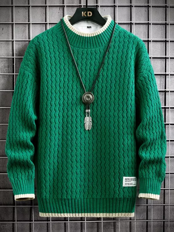 Suéter de malha quente masculino, suéteres verdes, streetwear coreano, pulôver tops, roupas da moda, jumpers, camisola