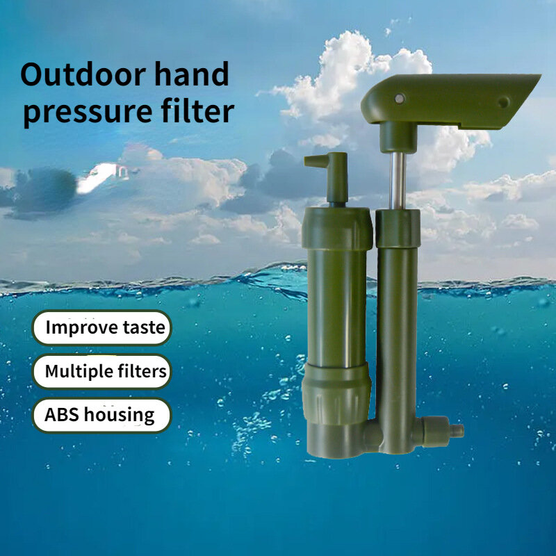 Outdoor Survival Emergency Water Purifier, Filtro pequeno portátil ao ar livre, Camping Hand Pressure