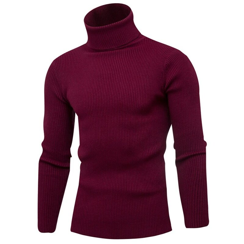Męski sweter termiczny z dzianiny pulower z golfem bluzki z długim rękawem ciepłe, luźne, dopasowany T-Shirt wygodne miękkie koszulki