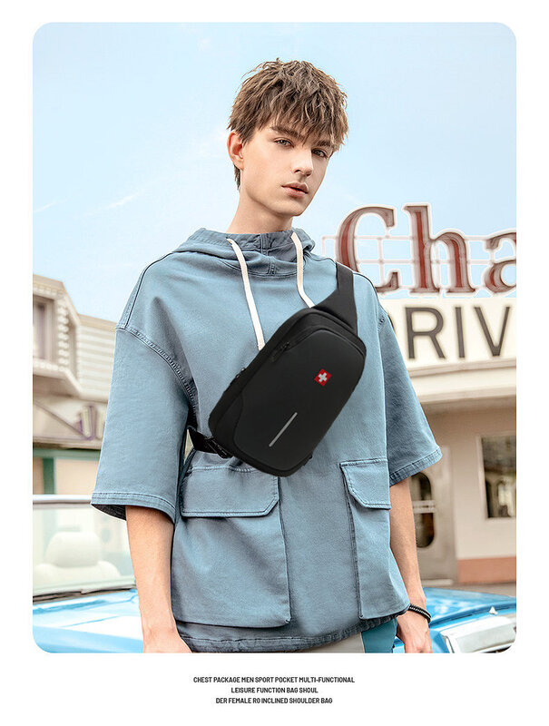 Swiss-impermeável e anti-roubo bolsa de ombro para homens, cor sólida, casual, ao ar livre, moda, novo