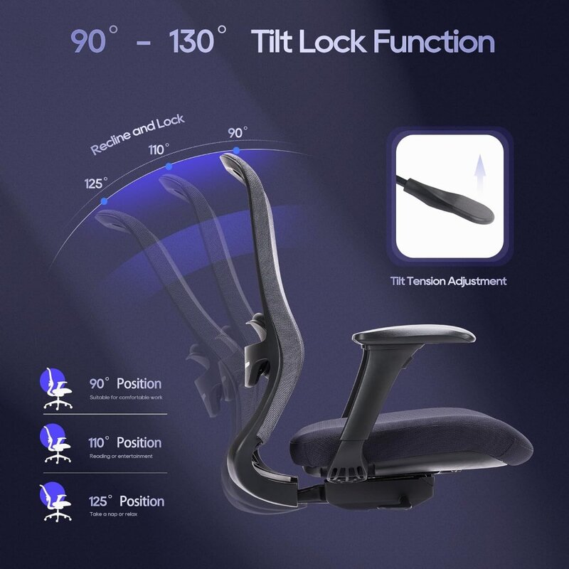 เก้าอี้ทำงานระบบคอมพิวเตอร์แบบตาข่ายด้านหลังขนาดกลางพร้อมที่วางแขนที่4D ที่นั่งแบบเลื่อนล็อคแบบเอียง