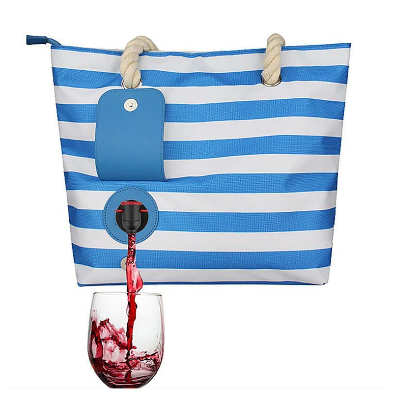 Wine Oxford Cloth Bag With Hidded Insulated Compartment Fashionable Casual Beach Tote Handbag For Outdoor Beaches Party