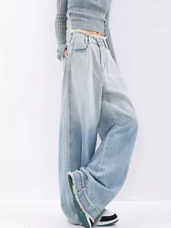 กางเกงยีนส์ทรงหลวมสำหรับผู้หญิง Y2k กางเกงยีนส์สไตล์ฮาราจูกุสุดสวยกางเกงยีนส์ไล่ระดับสีสไตล์วินเทจญี่ปุ่น2000s เสื้อผ้าแบบหลวมๆ2024