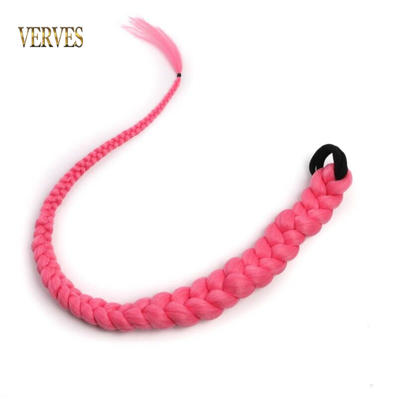 VERVES estensioni coda di cavallo intrecciate sintetiche lungo nero marrone 28 pollici parrucchino coda di cavallo con elastico capelli per le donne rosa