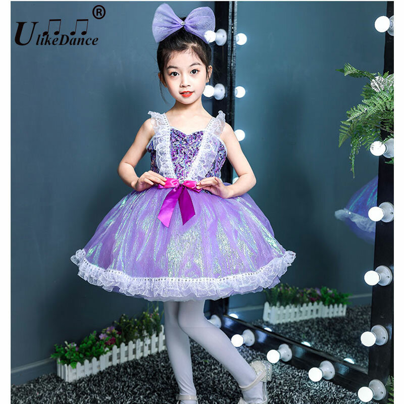 Le ragazze di colore viola vestono i costumi di balletto per bambini gonna Tutu per bambini con cinghie regolabili vestito da Ballerina abbigliamento da ballo per ragazza