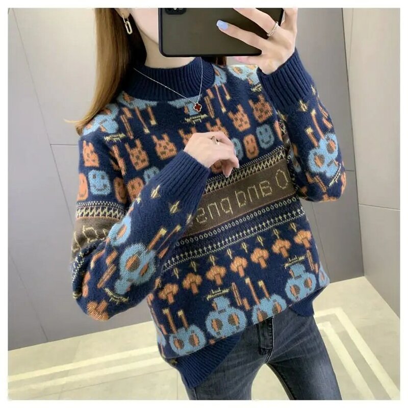 Koreańska wersja sweter sweter dla kobiet odzież jesienny i zimowy płaszcz topy Vintage odzież damska sweter z dzianiny