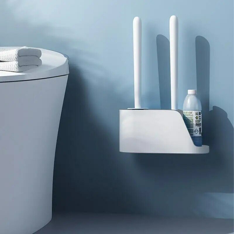 Sikat dan dudukan mangkuk Toilet, sikat pembersih silikon kamar mandi dapat digunakan kembali perlengkapan pembersih Toilet kepala silikon