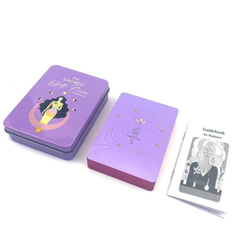 10x6 cm Cards Oracle santi Self-care con bordi dorati in latta con guida