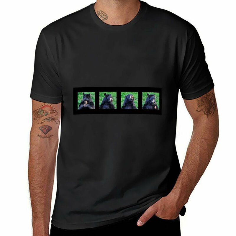 T-shirt z fascynacją w kształcie liścia wysublimowany nadruk zwierzęcy dla chłopców, zwykłe czarne koszulki męskie