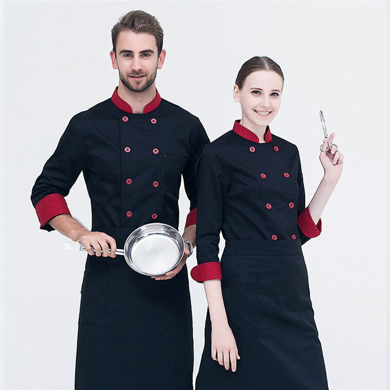 Veste de cuisine unisexe pour hommes et femmes, chemise de chef de cantine d'hôtel, vêtements de cuisine de restaurant, uniforme de salle de Chamonix, manches longues