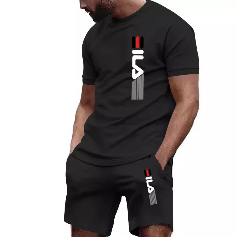 2024 Nowy męski zestaw mody fitness Męski zestaw odzieży sportowej na co dzień Szybkoschnąca odzież sportowa T-shirt z krótkim rękawem + szorty 2-częściowy zestaw