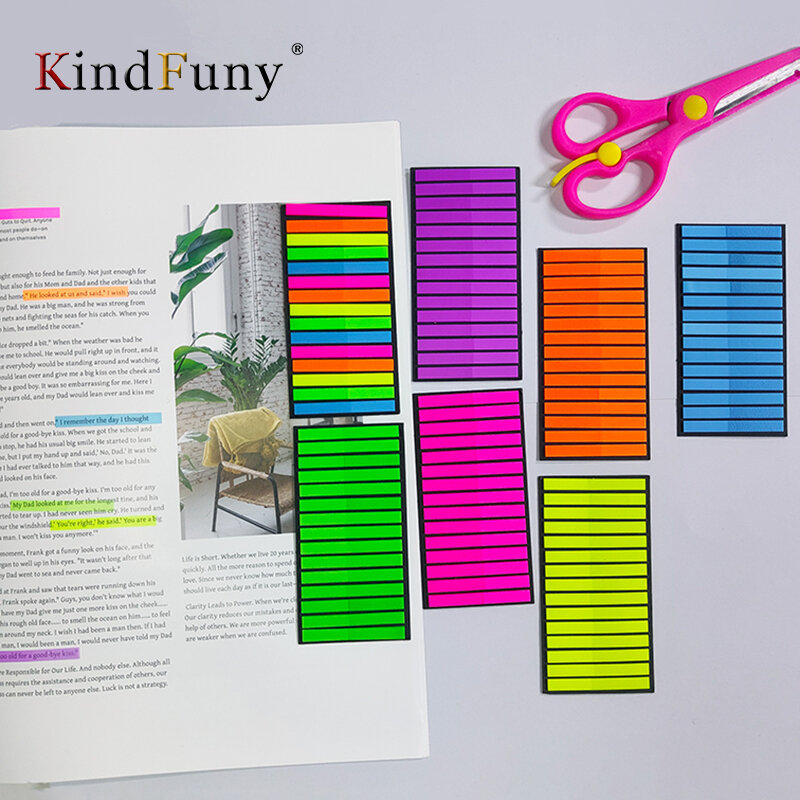KindFuny 투명 레인보우 인덱스 메모장, 300 시트, 스티커 메모장, 종이 스티커 메모, 학용품 문구, 신제품