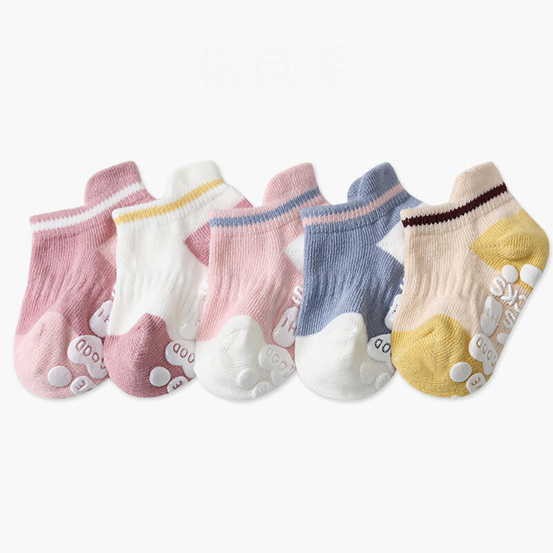 Calcetines de algodón antideslizantes para bebés, calcetines de barco para niños y niñas, accesorios de piso de corte bajo, 4 estaciones, 5 pares/lote