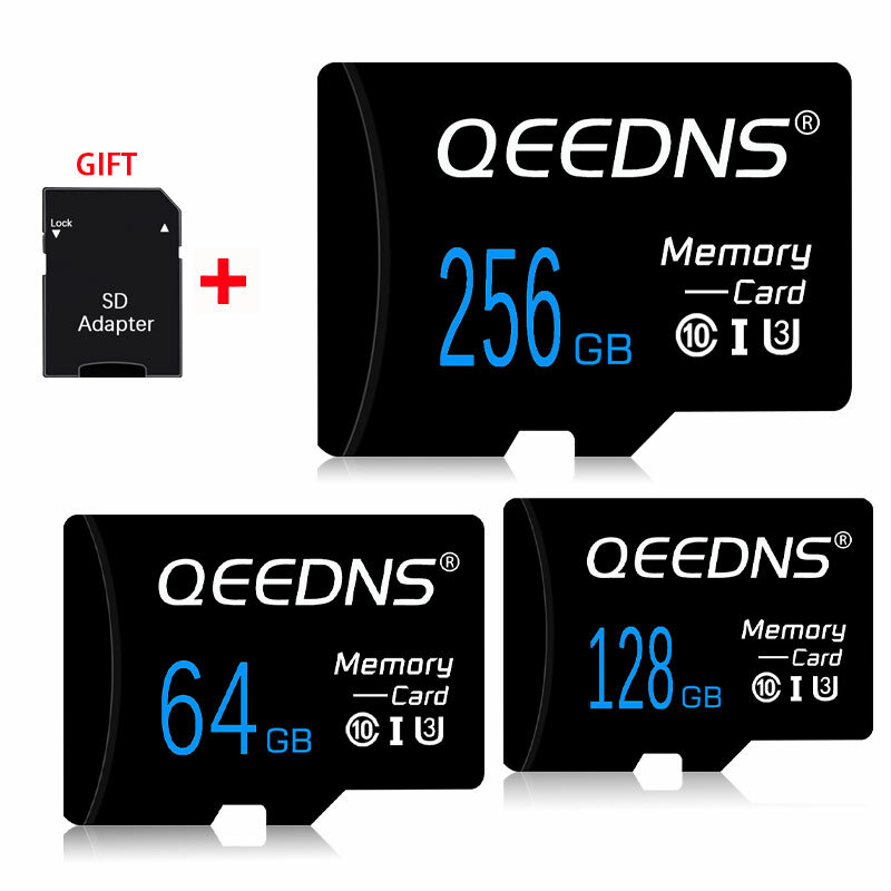 휴대폰 카메라용 미니 SD TF 카드 어댑터, 256GB 메모리 카드, 128GB 64GB U3 마이크로 SD 카드, Class10 플래시 카드, 8GB 16GB 32G, 무료 선물