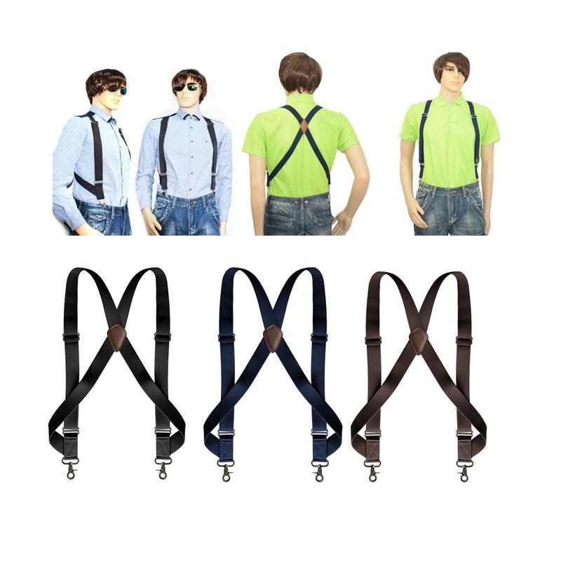 Suspender tipe-x pria dengan tali elastis yang dapat diatur dan kait tugas berat