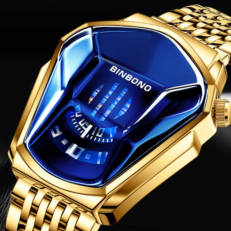 Dropshipping moda legal locomotiva dos homens relógios de luxo quartzo ouro relógio de pulso à prova dwaterproof água forma geométrica relogio masculino