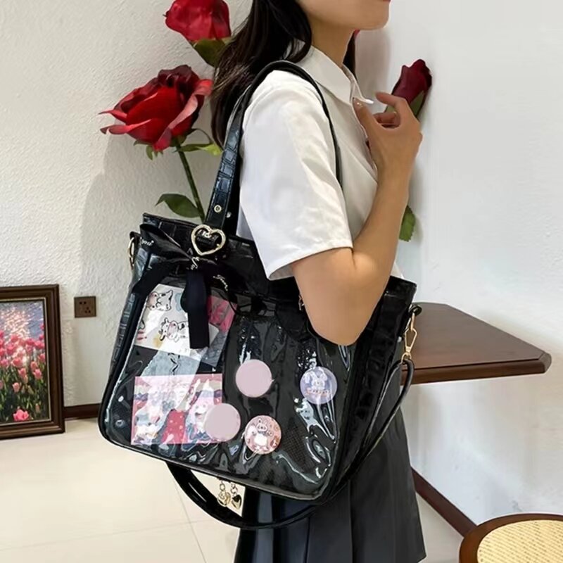 حقيبة حمل صغيرة على شكل قلب قوطي للنساء ، حقيبة يد لوليتا يابانية جديدة شفافة ، حقيبة رسول حمراء أساسية خرافية ، جمالية للإناث
