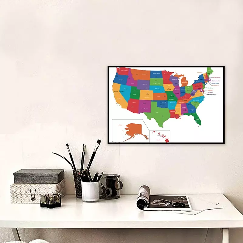 Плакаты и принты с картой США 90*60 см, декоративные настенные картины на холсте для гостиной, украшения дома, офисные принадлежности