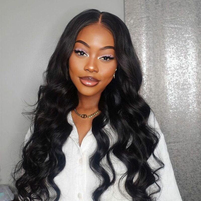 32 Inch Black Body Wave Human Hair 13x4 Lace Front Wig Natural Color Body Wave Brazilian Human Hair 180% Density with Baby Hair