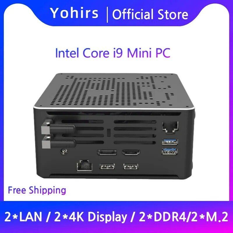 Yohirs 10th Gen NUC i7 10980HK I9 10870H i5 2LAN คอมพิวเตอร์ขนาดเล็ก Windows10 2xDDR4ได้สูงสุด64GB 2 * NVMe 4K DP HD2.0คอมพิวเตอร์ตั้งโต๊ะเล่นเกม