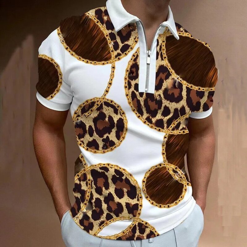 2024 Tiki New Men's 3D Printing Element Zipper POLO Shirt 3D Digital Printing Loose Short sleeved T-shirt Men's Shirt Trial Men'