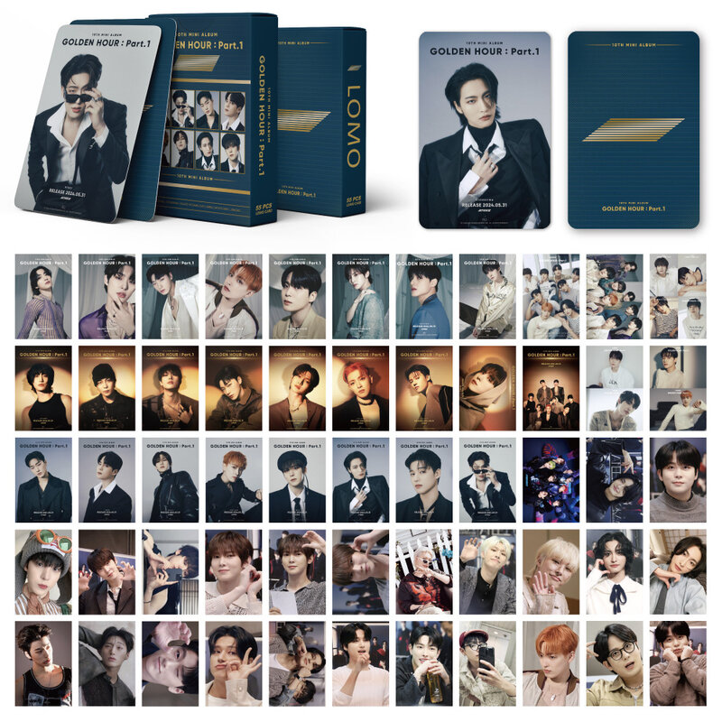 Kpop ATEEZ 10TH Mini Album Golden hour:PART.1 kartu kotak 55 pcs/Set kualitas tinggi foto HD gaya Korea kartu LOMO koleksi penggemar