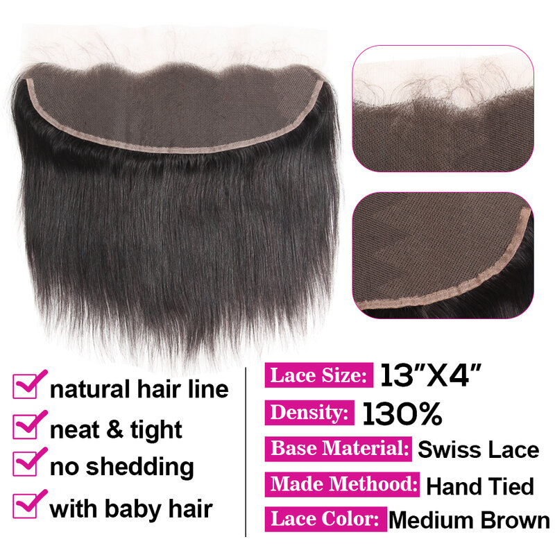 Naturalne czarne proste 13x4 przednie przezroczyste koronki brazylijskie włosy Remy indyjskie surowe włosy 18 cali 100% ludzkie włosy dla womema