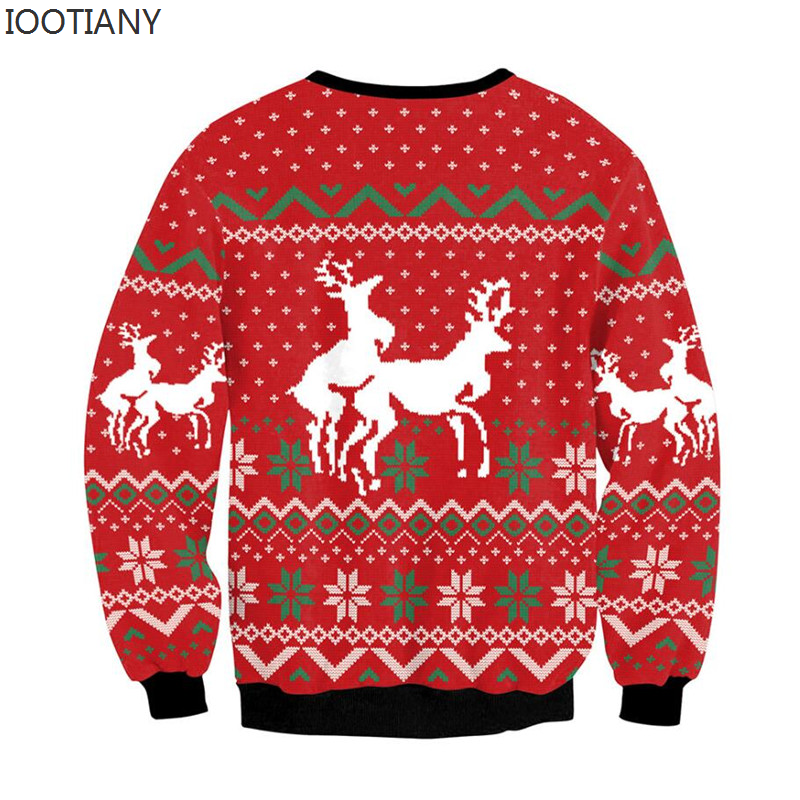 Sudadera con capucha navideña para hombre y mujer, suéter divertido con diseño de ciervo, Climax, tachonado, Tops para pareja, fiesta navideña